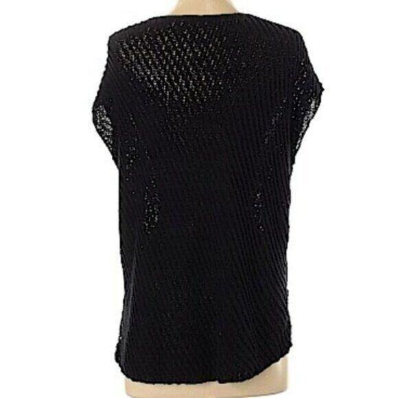 ATM Black Diagnol Stitch Short Sleeve Knit Cotton Blend Pullover Sweater XS - Picture 4 of 6